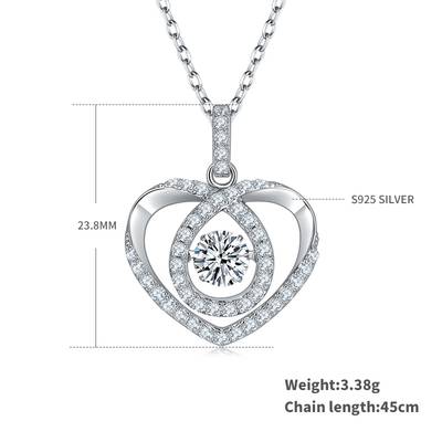 Dancing Heartbeat 0.5ct D Color Moissanite Necklace in S925 Silver Platinum Plated
